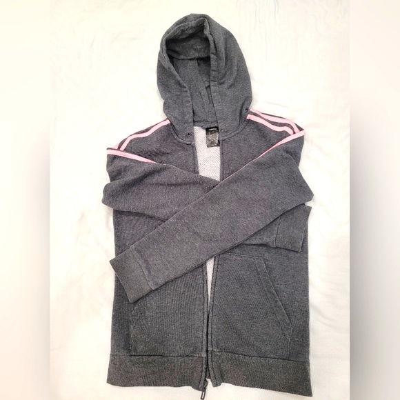 ADIDAS Classic Three Stripe Full Zip Hoodie in Grey and Pink - Picture 3 of 7